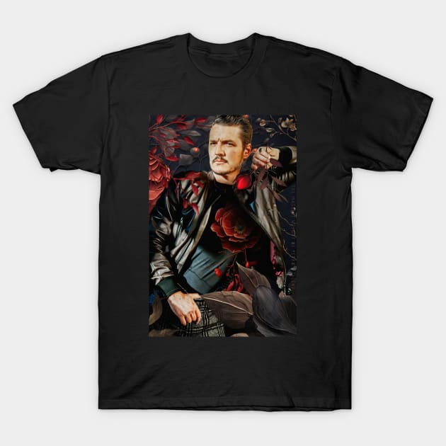 Pedro Pascal and the Red Rose T-Shirt by ZelleDa